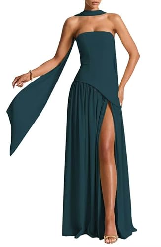 Infuness Damen Korsett Kleid mit Seidenschal Chiffon Abendkleid Schlitz Ballkleider Lang Elegant Ärmellose Prinzessin Brautjungfer von Infuness