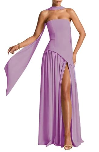 Infuness Damen Korsett Kleid mit Seidenschal Chiffon Abendkleid Schlitz Ballkleider Lang Elegant Ärmellose Prinzessin Brautjungfer von Infuness
