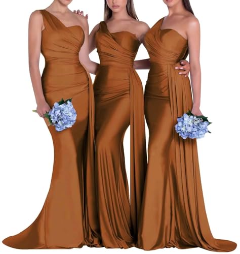 Infuness Damen One Shoulder Meerjungfrau Ballkleid Satin Brautjungfernkleider Lang Bodycon formelle Abendkleider von Infuness