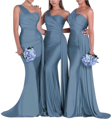 Infuness Damen One Shoulder Meerjungfrau Ballkleid Satin Brautjungfernkleider Lang Bodycon formelle Abendkleider Infuness Damen One Shoulder Meerjungfrau Ballkleid Satin Brautjungfernkleider Lang Bodycon formelle Abendkleider von Infuness