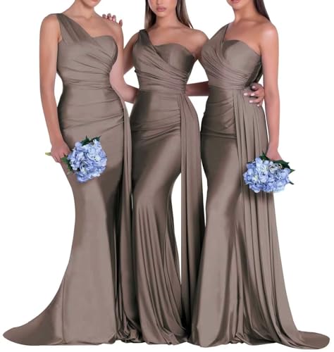 Infuness Damen One Shoulder Meerjungfrau Ballkleid Satin Brautjungfernkleider Lang Bodycon formelle Abendkleider von Infuness
