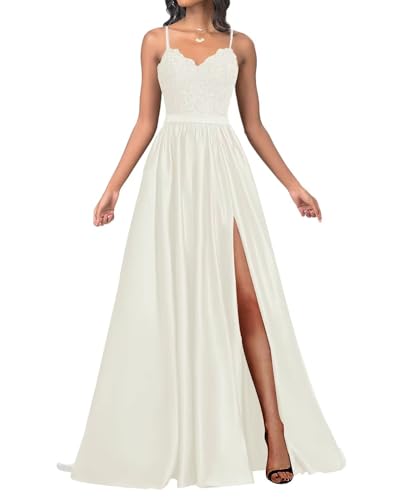 Infuness Damen Satin Ballkleider Lang Spaghetti Straps Lace Appliques Ballkleider mit Schlitz von Infuness