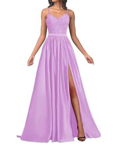 Infuness Damen Satin Ballkleider Lang Spaghetti Straps Lace Appliques Ballkleider mit Schlitz Infuness Damen Satin Ballkleider Lang Spaghetti Straps Lace Appliques Ballkleider mit Schlitz von Infuness