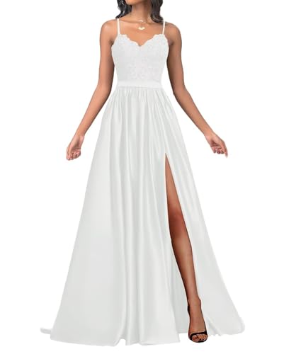Infuness Damen Satin Ballkleider Lang Spaghetti Straps Lace Appliques Ballkleider mit Schlitz von Infuness