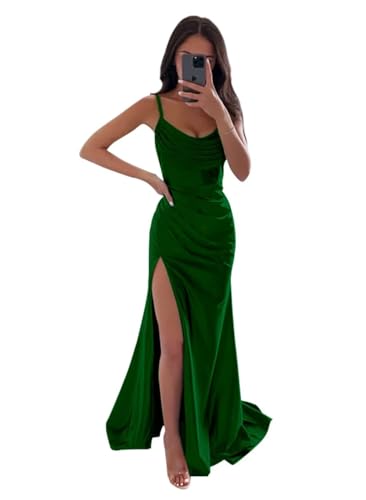 Infuness Damen Satin Brautjungfernkleider Lange Spaghettiträger Schlitz Meerjungfrau Formelle Partykleider mit Schlitz Infuness Damen Satin Brautjungfernkleider Lange Spaghettiträger Schlitz Meerjungfrau Formelle Partykleider mit Schlitz von Infuness