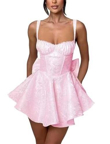 Infunnes Damen Abendkleid Kurz Elegant Kleider Festlich Stickerei Satin Spaghetti Straps Ballkleid Ärmellos Party Cocktail von Infuness