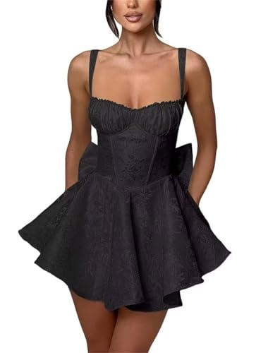 Infunnes Damen Abendkleid Kurz Elegant Kleider Festlich Stickerei Satin Spaghetti Straps Ballkleid Ärmellos Party Cocktail von Infuness