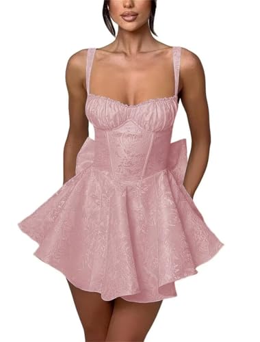 Infunnes Damen Abendkleid Kurz Elegant Kleider Festlich Stickerei Satin Spaghetti Straps Ballkleid Ärmellos Party Cocktail von Infuness