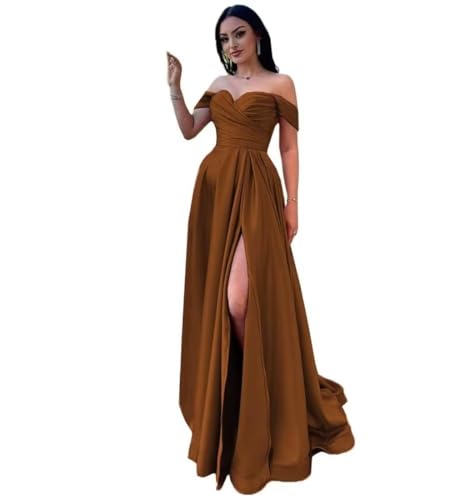 Infuness Damen Satin Schulterfreie Ballkleider Lang gerüschtes Brautjungfernkleid Schlitz Meerjungfrau Hochzeit Partei Kleid von Infuness