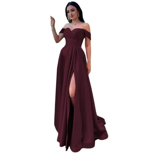 Infuness Damen Satin Schulterfreie Ballkleider Lang gerüschtes Brautjungfernkleid Schlitz Meerjungfrau Hochzeit Partei Kleid Infuness Damen Satin Schulterfreie Ballkleider Lang gerüschtes Brautjungfernkleid Schlitz Meerjungfrau Hochzeit Partei Kleid von Infuness