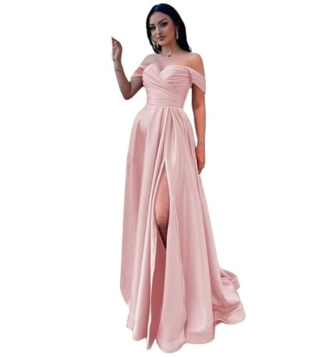 Infuness Damen Satin Schulterfreie Ballkleider Lang gerüschtes Brautjungfernkleid Schlitz Meerjungfrau Hochzeit Partei Kleid von Infuness