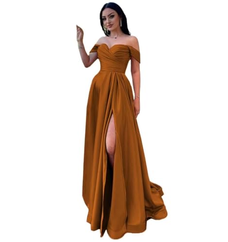 Infuness Damen Satin Schulterfreie Ballkleider Lang gerüschtes Brautjungfernkleid Schlitz Meerjungfrau Hochzeit Partei Kleid Infuness Damen Satin Schulterfreie Ballkleider Lang gerüschtes Brautjungfernkleid Schlitz Meerjungfrau Hochzeit Partei Kleid von Infuness