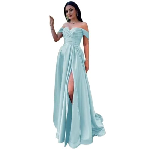 Infuness Damen Satin Schulterfreie Ballkleider Lang gerüschtes Brautjungfernkleid Schlitz Meerjungfrau Hochzeit Partei Kleid von Infuness