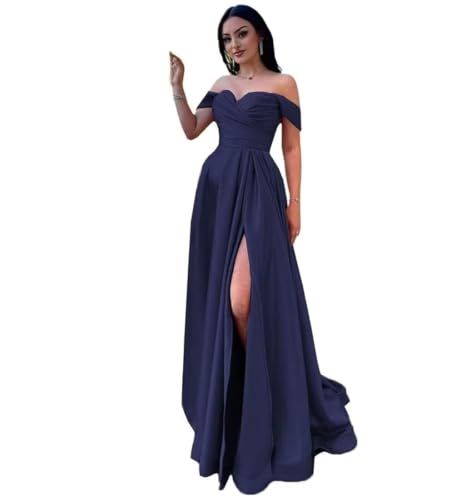 Infuness Damen Satin Schulterfreie Ballkleider Lang gerüschtes Brautjungfernkleid Schlitz Meerjungfrau Hochzeit Partei Kleid Infuness Damen Satin Schulterfreie Ballkleider Lang gerüschtes Brautjungfernkleid Schlitz Meerjungfrau Hochzeit Partei Kleid von Infuness