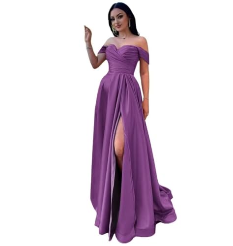 Infuness Damen Satin Schulterfreie Ballkleider Lang gerüschtes Brautjungfernkleid Schlitz Meerjungfrau Hochzeit Partei Kleid von Infuness