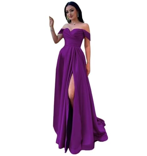 Infuness Damen Satin Schulterfreie Ballkleider Lang gerüschtes Brautjungfernkleid Schlitz Meerjungfrau Hochzeit Partei Kleid Infuness Damen Satin Schulterfreie Ballkleider Lang gerüschtes Brautjungfernkleid Schlitz Meerjungfrau Hochzeit Partei Kleid von Infuness