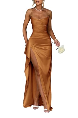 Infuness Damen Satin Spaghettiträger Brautjungfernkleider Lang Falte Abendkleider Formeller Abschlussball Partykleid mit Schlitz Infuness Damen Satin Spaghettiträger Brautjungfernkleider Lang Falte Abendkleider Formeller Abschlussball Partykleid mit Schlitz von Infuness
