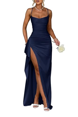 Infuness Damen Satin Spaghettiträger Brautjungfernkleider Lang Falte Abendkleider Formeller Abschlussball Partykleid mit Schlitz Infuness Damen Satin Spaghettiträger Brautjungfernkleider Lang Falte Abendkleider Formeller Abschlussball Partykleid mit Schlitz von Infuness