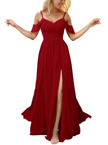Infuness Damen Schulterfreies Chiffon-Brautjungfernkleid Langes Schlitz Formelles Abendkleid Hochzeitsgastkleid mit Taschen Infuness Damen Schulterfreies Chiffon-Brautjungfernkleid Langes Schlitz Formelles Abendkleid Hochzeitsgastkleid mit Taschen von Infuness