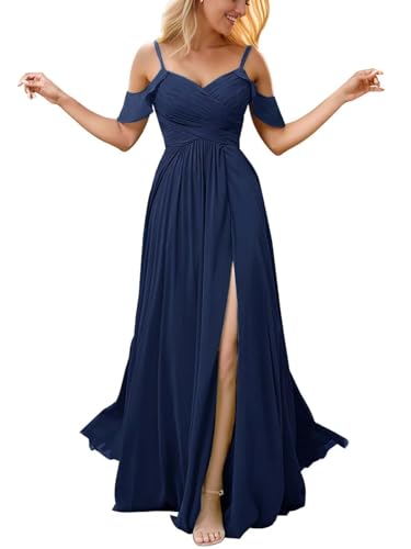 Infuness Damen Schulterfreies Chiffon-Brautjungfernkleid Langes Schlitz Formelles Abendkleid Hochzeitsgastkleid mit Taschen Infuness Damen Schulterfreies Chiffon-Brautjungfernkleid Langes Schlitz Formelles Abendkleid Hochzeitsgastkleid mit Taschen von Infuness