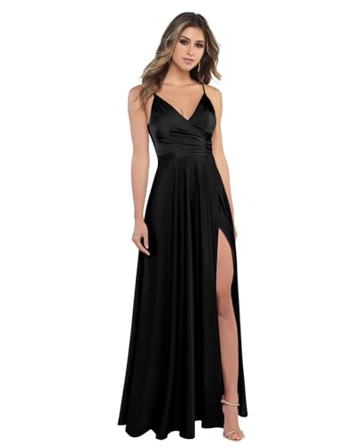Infuness Damen Spaghettiträger Satin Brautjungfernkleider mit Schlitz Langes V-Ausschnitt formeller Abschlussball Abendkleider Infuness Damen Spaghettiträger Satin Brautjungfernkleider mit Schlitz Langes V-Ausschnitt formeller Abschlussball Abendkleider von Infuness