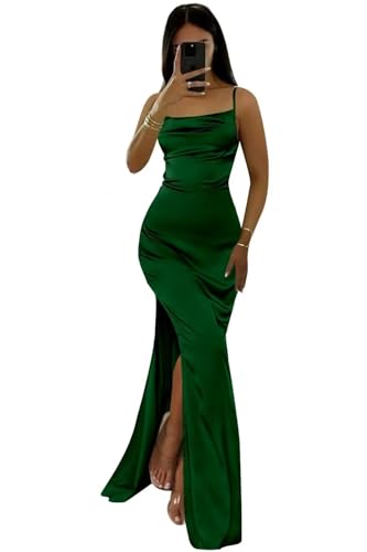 Infuness Damen Spaghettiträger aus Satin Brautjungfernkleider Lang Meerjungfrau hohem Schlitz Formal Abendkleider Infuness Damen Spaghettiträger aus Satin Brautjungfernkleider Lang Meerjungfrau hohem Schlitz Formal Abendkleider von Infuness