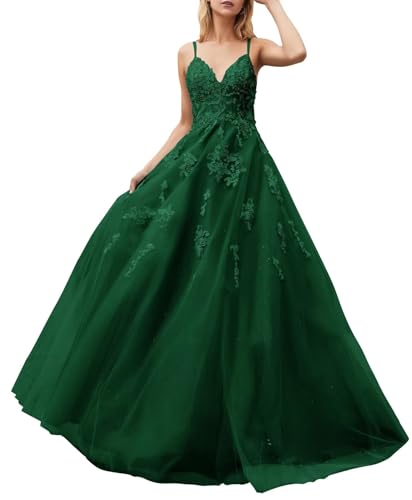Infuness Damen Spaghettiträgern Tüll Ballkleider 2024 Spitzenapplikation Ballkleider Lange V-Ausschnitt Formelle Abendkleider Infuness Damen Spaghettiträgern Tüll Ballkleider 2024 Spitzenapplikation Ballkleider Lange V-Ausschnitt Formelle Abendkleider von Infuness
