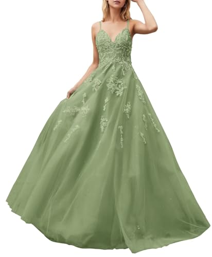 Infuness Damen Spaghettiträgern Tüll Ballkleider 2024 Spitzenapplikation Ballkleider Lange V-Ausschnitt Formelle Abendkleider Infuness Damen Spaghettiträgern Tüll Ballkleider 2024 Spitzenapplikation Ballkleider Lange V-Ausschnitt Formelle Abendkleider von Infuness
