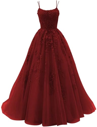 Infuness Damen Tüll Spaghettiträger Ballkleider Lange Spitzenapplikationen Ballkleider A Linie formelle Party Abendkleider Infuness Damen Tüll Spaghettiträger Ballkleider Lange Spitzenapplikationen Ballkleider A Linie formelle Party Abendkleider von Infuness