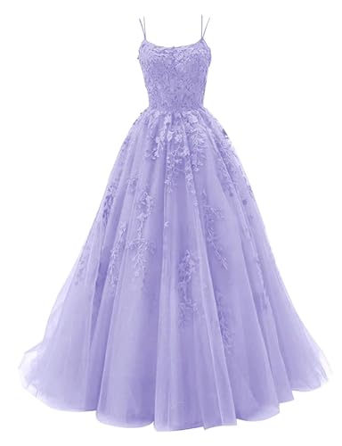 Infuness Damen Tüll Spaghettiträger Ballkleider Lange Spitzenapplikationen Ballkleider A Linie formelle Party Abendkleider Infuness Damen Tüll Spaghettiträger Ballkleider Lange Spitzenapplikationen Ballkleider A Linie formelle Party Abendkleider von Infuness