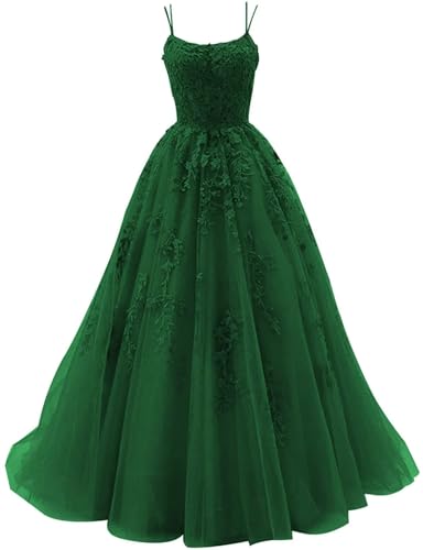 Infuness Damen Tüll Spaghettiträger Ballkleider Lange Spitzenapplikationen Ballkleider A Linie formelle Party Abendkleider Infuness Damen Tüll Spaghettiträger Ballkleider Lange Spitzenapplikationen Ballkleider A Linie formelle Party Abendkleider von Infuness