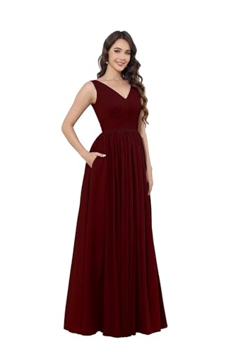 Infuness Damen V-Ausschnitt Chiffon Ballkleid Lang Chiffon brautjungfernkleider Ärmellos Abendkleid Hohe Taille von Infuness