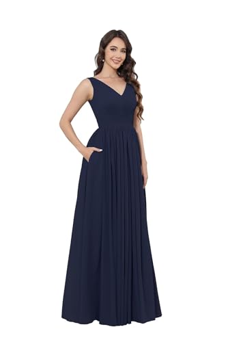 Infuness Damen V-Ausschnitt Chiffon Ballkleid Lang Chiffon brautjungfernkleider Ärmellos Abendkleid Hohe Taille von Infuness
