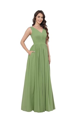 Infuness Damen V-Ausschnitt Chiffon Ballkleid Lang Chiffon brautjungfernkleider Ärmellos Abendkleid Hohe Taille von Infuness