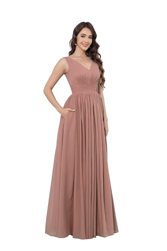 Infuness Damen V-Ausschnitt Chiffon Ballkleid Lang Chiffon brautjungfernkleider Ärmellos Abendkleid Hohe Taille von Infuness
