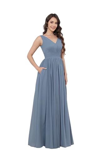 Infuness Damen V-Ausschnitt Chiffon Ballkleid Lang Chiffon brautjungfernkleider Ärmellos Abendkleid Hohe Taille Infuness Damen V-Ausschnitt Chiffon Ballkleid Lang Chiffon brautjungfernkleider Ärmellos Abendkleid Hohe Taille von Infuness