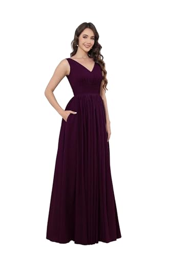 Infuness Damen V-Ausschnitt Chiffon Ballkleid Lang Chiffon brautjungfernkleider Ärmellos Abendkleid Hohe Taille von Infuness