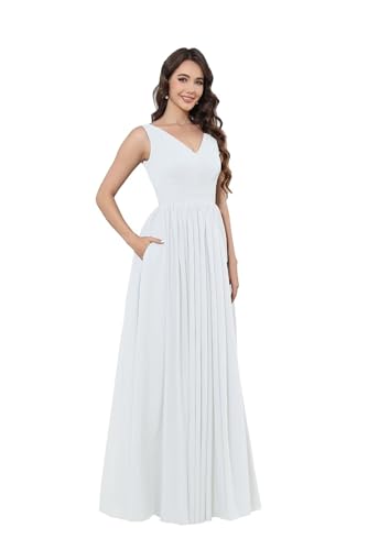 Infuness Damen V-Ausschnitt Chiffon Ballkleid Lang Chiffon brautjungfernkleider Ärmellos Abendkleid Hohe Taille von Infuness