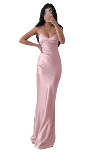 Infuness Damen Abschlusskleider Lang Partykleid Satin Abendkleid Spaghettiträgern Meerjungfrau Prom Dress Brautjungfernkleid von Infuness