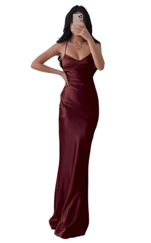 Infuness Damen Abschlusskleider Lang Partykleid Satin Abendkleid Spaghettiträgern Meerjungfrau Prom Dress Brautjungfernkleid von Infuness