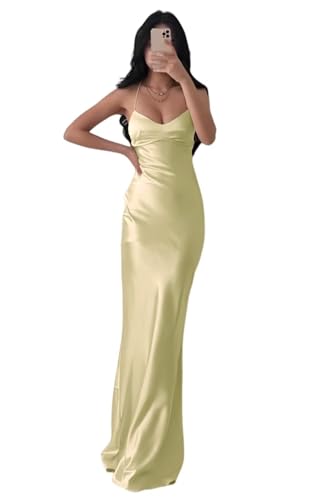 Infuness Damen Abschlusskleider Lang Partykleid Satin Abendkleid Spaghettiträgern Meerjungfrau Prom Dress Brautjungfernkleid von Infuness