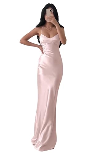 Infuness Damen Abschlusskleider Lang Partykleid Satin Abendkleid Spaghettiträgern Meerjungfrau Prom Dress Brautjungfernkleid von Infuness