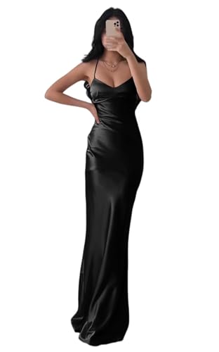 Infuness Damen Abschlusskleider Lang Partykleid Satin Abendkleid Spaghettiträgern Meerjungfrau Prom Dress Brautjungfernkleid von Infuness