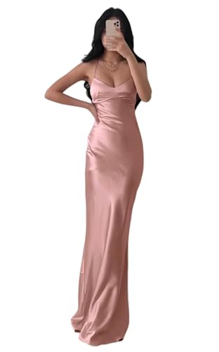 Infuness Damen Abschlusskleider Lang Partykleid Satin Abendkleid Spaghettiträgern Meerjungfrau Prom Dress Brautjungfernkleid von Infuness