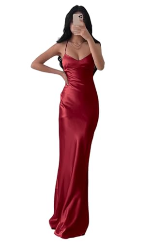 Infuness Damen Abschlusskleider Lang Partykleid Satin Abendkleid Spaghettiträgern Meerjungfrau Prom Dress Brautjungfernkleid von Infuness