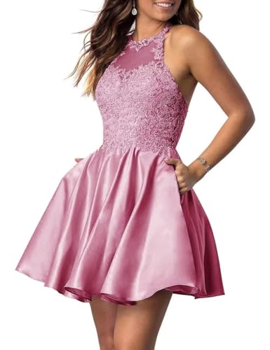 Infuness Damen Kurze Spitzen Stickerei Tull Ballkleider A-Linie Elegant Cocktailkleid Abendkleider von Infuness