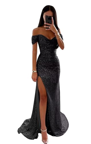 Infuness Frauen Pailletten Abschlussballkleider Meerjungfrau V-Ausschnitt Schlitz Funkelnd formelle Abendballkleider von Infuness