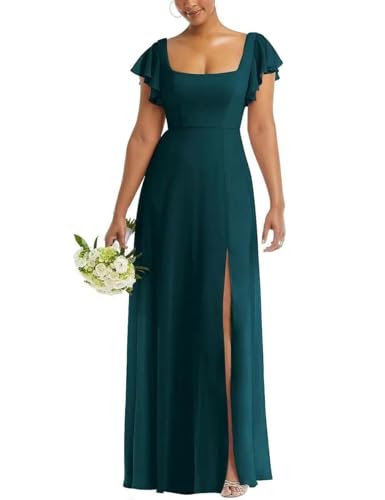 Infuness Hochzeits-Brautjungfernkleider aus Chiffon für Damen Langes Abendkleid Rüschenärmeln Quadratischem Ausschnitt und Schlitz Infuness Hochzeits-Brautjungfernkleider aus Chiffon für Damen Langes Abendkleid Rüschenärmeln Quadratischem Ausschnitt und Schlitz von Infuness