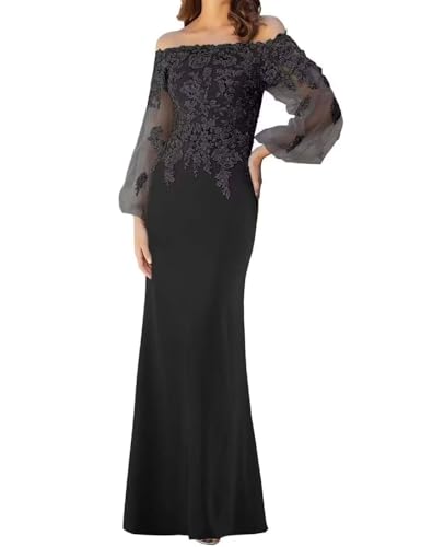 Infuness Lange Ärmel Meerjungfrau Mother of The Bride Kleider Schulterfreies Chiffon-Ballkleid mit Spitzenapplikationen von Infuness