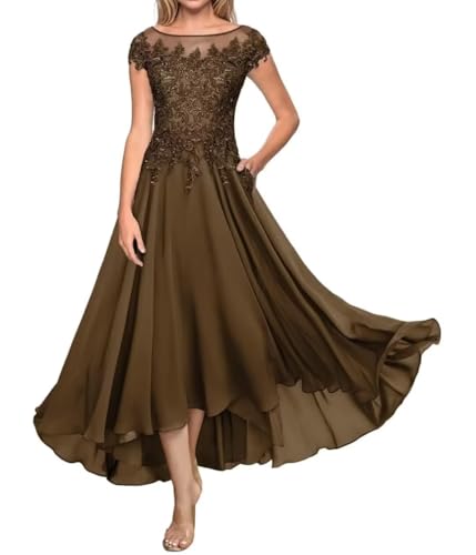 Infuness Spitze Ballkleid für Brautmutter Chiffon mit Taschen Formal Abendkleid Teelänge Damen Gast Kleider von Infuness
